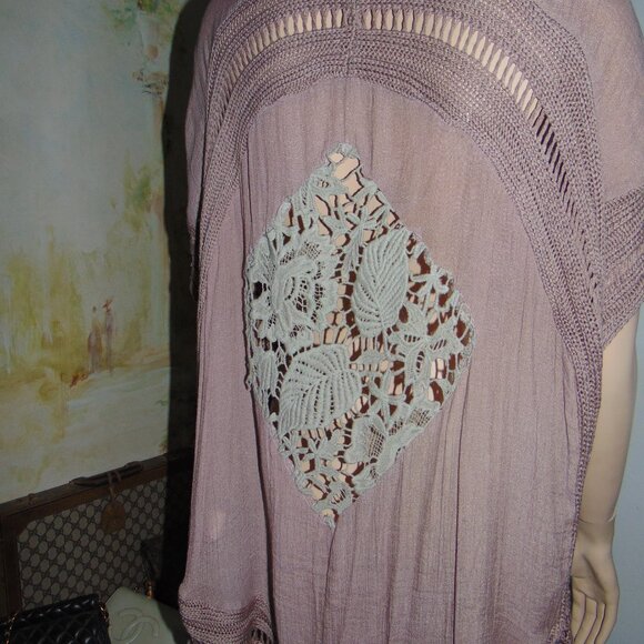 Miracle Women's Knit Open Cardigan size S/M mauve boho crochet fringe cotton USA - Picture 7 of 13